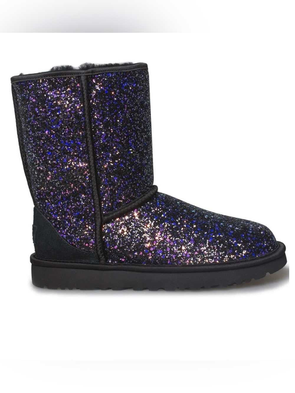 Galaxy Cosmo Uggs Glitter Short Winter Boot - Black/Purple Sparkle